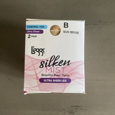LEGGS B SUN BEIGE Silken Mist Ultra Sheer Tights Control Top 2 Pairs